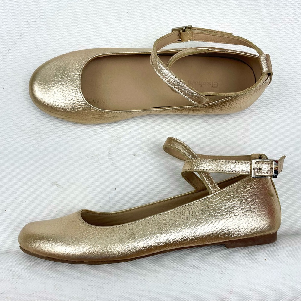 Elephantito Metallic Gold Girls' Ballet Flats with Ankle Strap